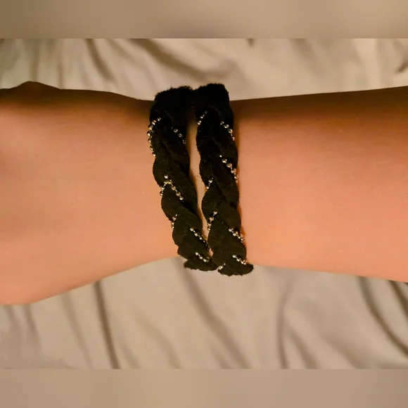 Mexx Vintage Leather & Metal Retro Choker/Bracelet; Black; 15"; Braided; Tassels - Picture 4 of 16